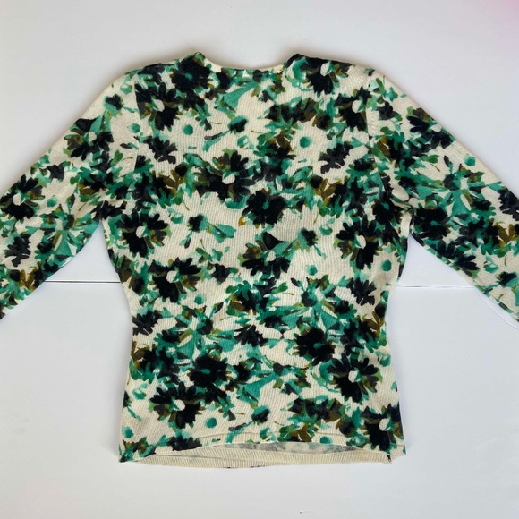 ANNE KLEIN CASHMERE FLORAL WRAP SWEATER LONG SLEEVE TOP OFFICE BOTANICAL FLOWERY - Picture 7 of 7